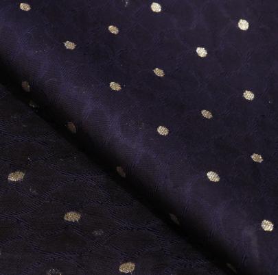 Banarasi Chiniya Silk Self Weaving With Golden Dots Motifs Dark Navy Blue/