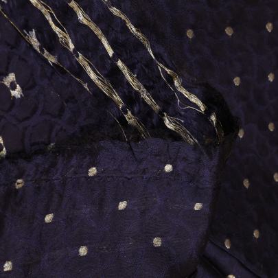 Banarasi Chiniya Silk Self Weaving With Golden Dots Motifs Dark Navy Blue/ Pure Banarasi fabrics