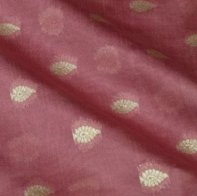 Chiniya Silk Fabric With Golden Banarasi Butti Rose Pink/