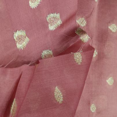 Chiniya Silk Fabric With Golden Banarasi Butti Rose Pink/ Pure Banarasi fabrics