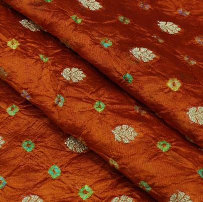 Chiniya silk bandhej with golden zari work - Orange/ Banarasi Bandhej 