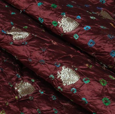 Chiniya silk bandhej with golden zari work - Maroonish Brown/