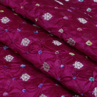 Chiniya silk bandhej with golden zari work - Rani/ Banarasi Bandhej 