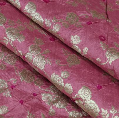 Chiniya silk bandhej with golden zari work - Rose Pink/ Banarasi Bandhej 
