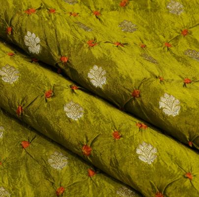 Chiniya silk bandhej with golden zari work - Lemon Green/ Banarasi Bandhej 