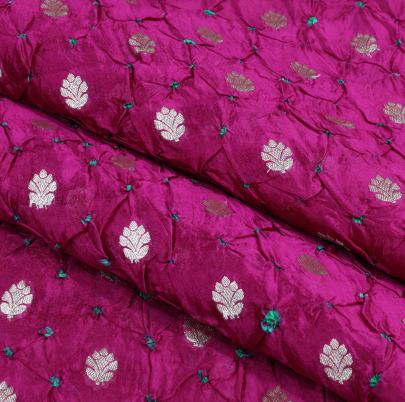 Chiniya silk bandhej with golden zari work - Rani/ Banarasi Bandhej 