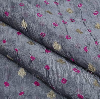 Chiniya silk bandhej with golden zari work - Grey/ Banarasi Bandhej 