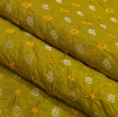 Chiniya silk bandhej with golden zari work - Lemon Green/ Banarasi Bandhej 