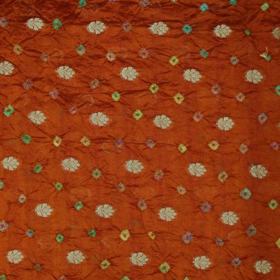 Chiniya silk bandhej with golden zari work - Orange/ Banarasi Bandhej 