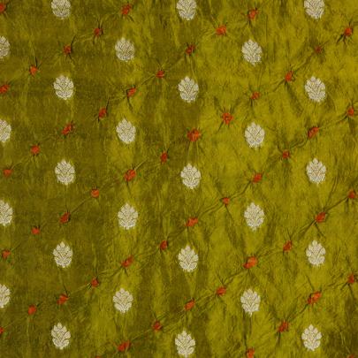 Chiniya silk bandhej with golden zari work - Lemon Green/ Banarasi Bandhej 