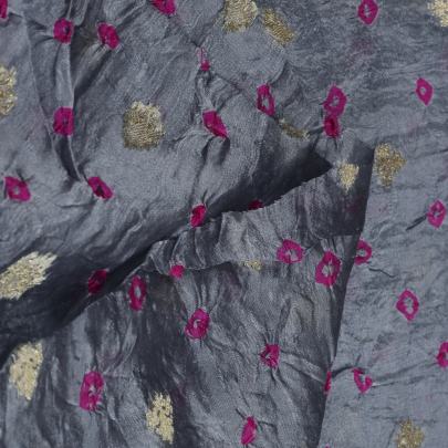 Chiniya silk bandhej with golden zari work - Grey/ Banarasi Bandhej 