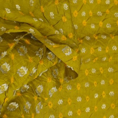 Chiniya silk bandhej with golden zari work - Lemon Green/ Banarasi Bandhej 