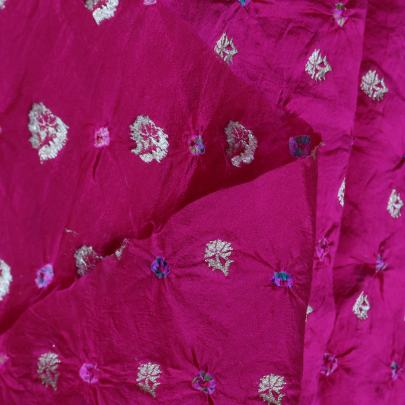 Chiniya silk bandhej with golden zari work - Hot Pink/ Banarasi Bandhej 