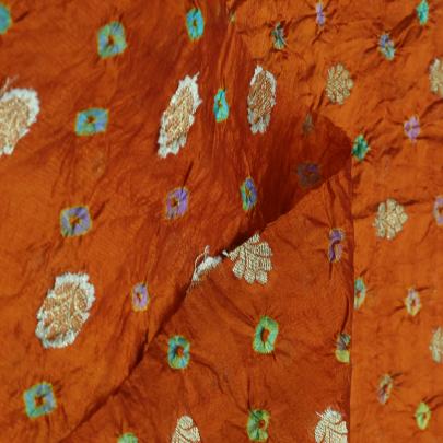 Chiniya silk bandhej with golden zari work - Orange/ Banarasi Bandhej 