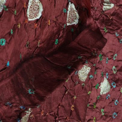 Chiniya silk bandhej with golden zari work - Maroonish Brown/ Banarasi Bandhej 