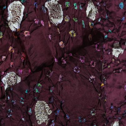 Chiniya silk bandhej with golden zari work - Dark Maroon/ Banarasi Bandhej 