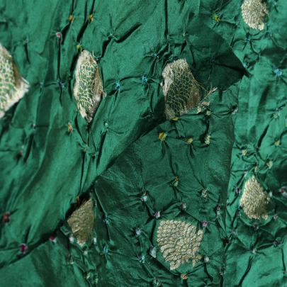 Chiniya silk bandhej with golden zari work - Green/ Banarasi Bandhej 