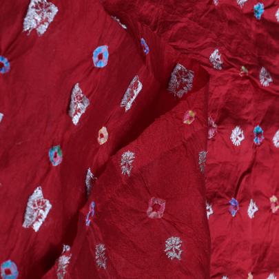 Chiniya silk bandhej with golden zari work - Red/ Banarasi Bandhej 