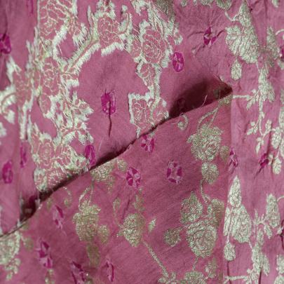 Chiniya silk bandhej with golden zari work - Rose Pink/ Banarasi Bandhej 