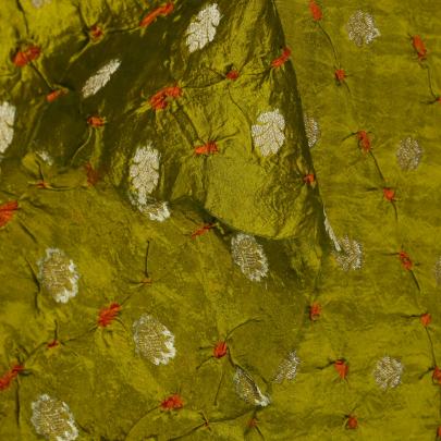 Chiniya silk bandhej with golden zari work - Lemon Green/ Banarasi Bandhej 