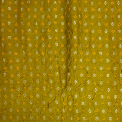 Chiniya silk bandhej with golden zari work - Lemon Green/ Banarasi Bandhej 