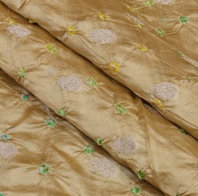Chiniya silk bandhej with handwoven golden banarasi butti - Beiege/