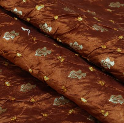 Chiniya silk bandhej with handwoven golden banarasi butti - Rust/