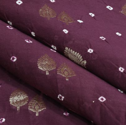 Chiniya silk bandhej with handwoven golden banarasi butti - Wine/