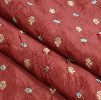 Chiniya silk bandhej with handwoven golden banarasi butti - Peach brown/
