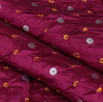 Chiniya silk bandhej with handwoven golden banarasi butti - Maroon/