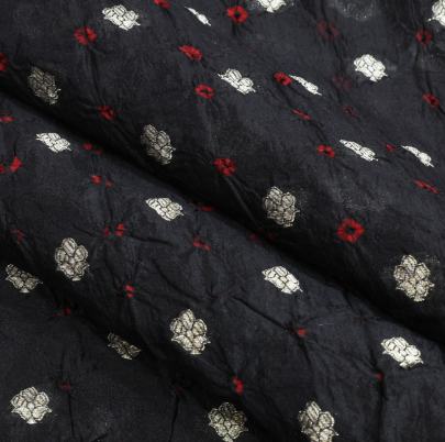 Chiniya silk bandhej with handwoven golden banarasi butti - Black/