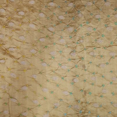 Chiniya silk bandhej with handwoven golden banarasi butti - Beiege/ Banarasi Bandhej 