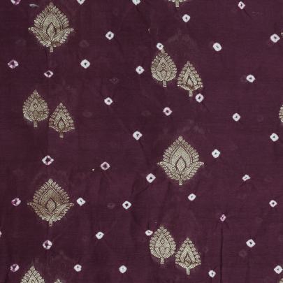 Chiniya silk bandhej with handwoven golden banarasi butti - Wine/ Banarasi Bandhej 