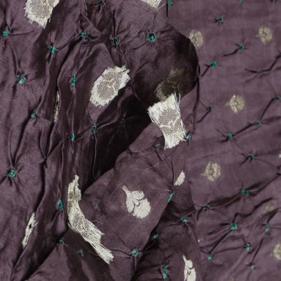 Chiniya silk bandhej with handwoven golden banarasi butti - Light wine/ Banarasi Bandhej 