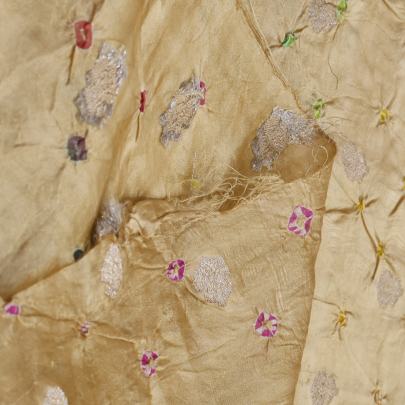 Chiniya silk bandhej with handwoven golden banarasi butti - Beiege/ Banarasi Bandhej 