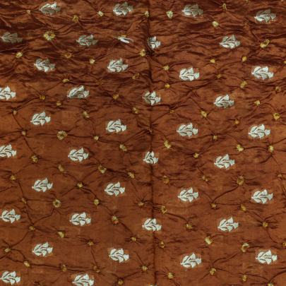 Chiniya silk bandhej with handwoven golden banarasi butti - Rust/ Banarasi Bandhej 