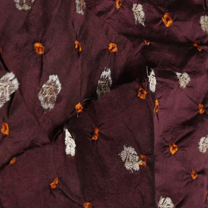 Chiniya silk bandhej with handwoven golden banarasi butti - Maroon/ Banarasi Bandhej 