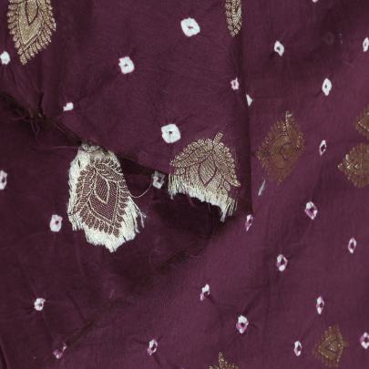 Chiniya silk bandhej with handwoven golden banarasi butti - Wine/ Banarasi Bandhej 
