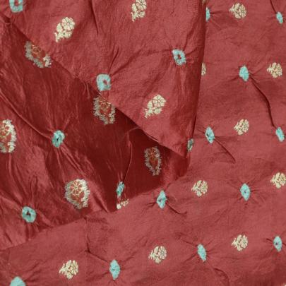 Chiniya silk bandhej with handwoven golden banarasi butti - Peach brown/ Banarasi Bandhej 