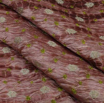 Chiniya silk bandhej with shibori and handwoven golden Banarasi butti - Peach brown/