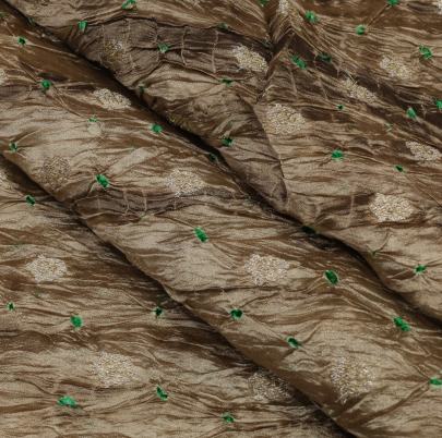 Chiniya silk bandhej with shibori and handwoven golden Banarasi butti - Beiege/