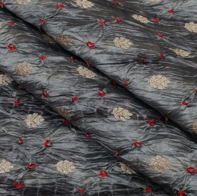 Chiniya silk bandhej with shibori and handwoven golden Banarasi butti - Grey/