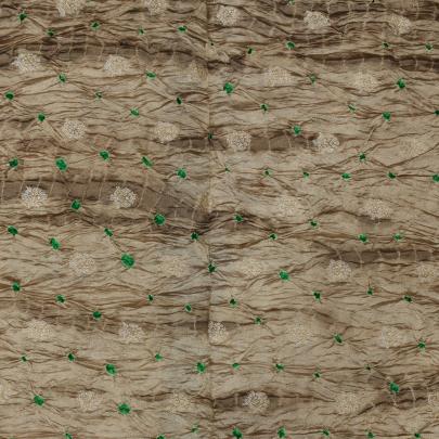 Chiniya silk bandhej with shibori and handwoven golden Banarasi butti - Beiege/ Banarasi Bandhej 