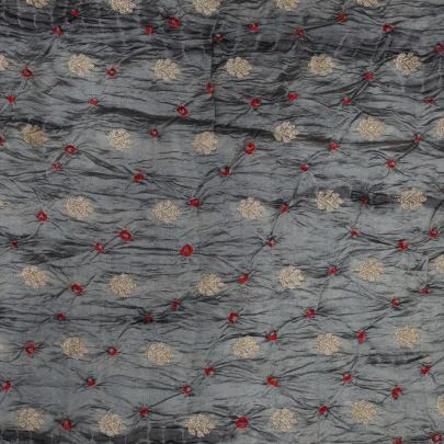 Chiniya silk bandhej with shibori and handwoven golden Banarasi butti - Grey/ Banarasi Bandhej 