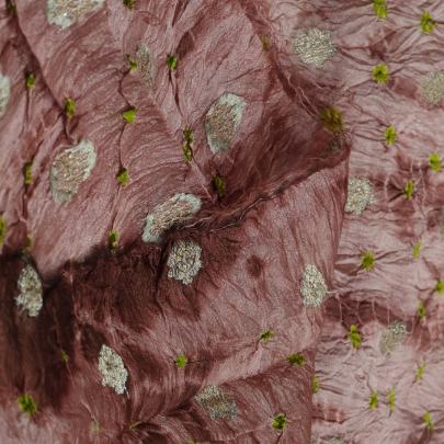 Chiniya silk bandhej with shibori and handwoven golden Banarasi butti - Peach brown/ Banarasi Bandhej 