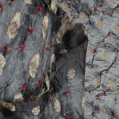 Chiniya silk bandhej with shibori and handwoven golden Banarasi butti - Grey/ Banarasi Bandhej 