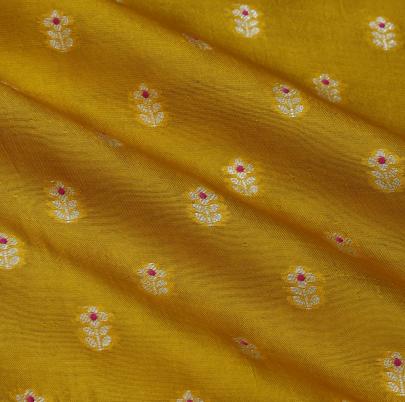 Chiniya silk with zari minakari butti - Mustard yellow/