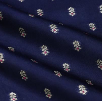 Chiniya silk with zari minakari butti - Navy Blue/