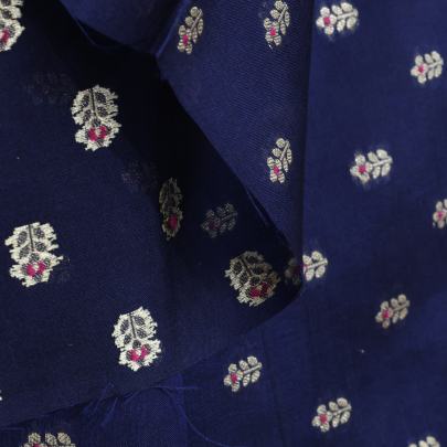 Chiniya silk with zari minakari butti - Navy Blue/ Pure Banarasi fabrics