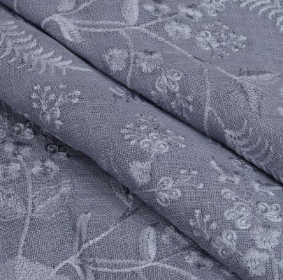 Floral self embroidery work on khadi linen fabric